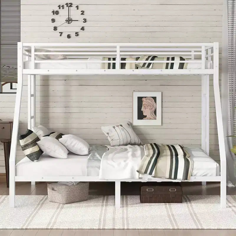 Metal Bunk Bed Twin XL over Queen with Guardrail for Kids and Teens