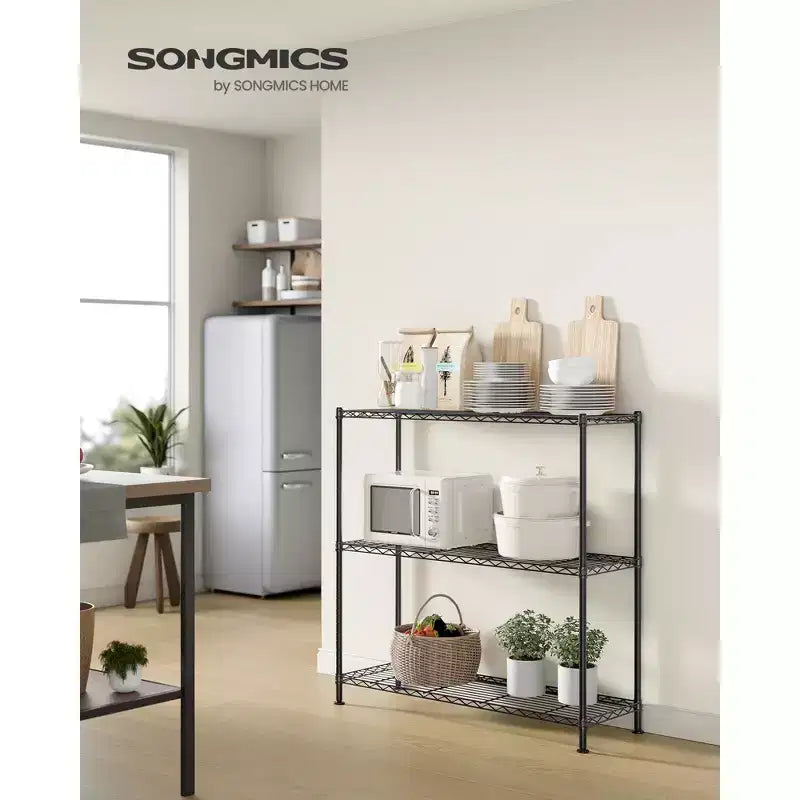 Étagère de rangement SONGMICS, étagère métallique en fil de fer, étagères réglables, 3 niveaux, 30 x 90 x 90 cm, noir encre