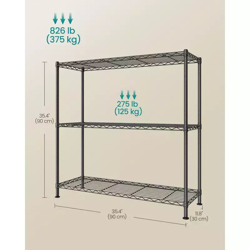 Étagère de rangement SONGMICS, étagère métallique en fil de fer, étagères réglables, 3 niveaux, 30 x 90 x 90 cm, noir encre