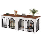71 Double Dog Crate Furniture, Wooden Kennel for 2 Large/Medium Dogs with Divider & Cushion