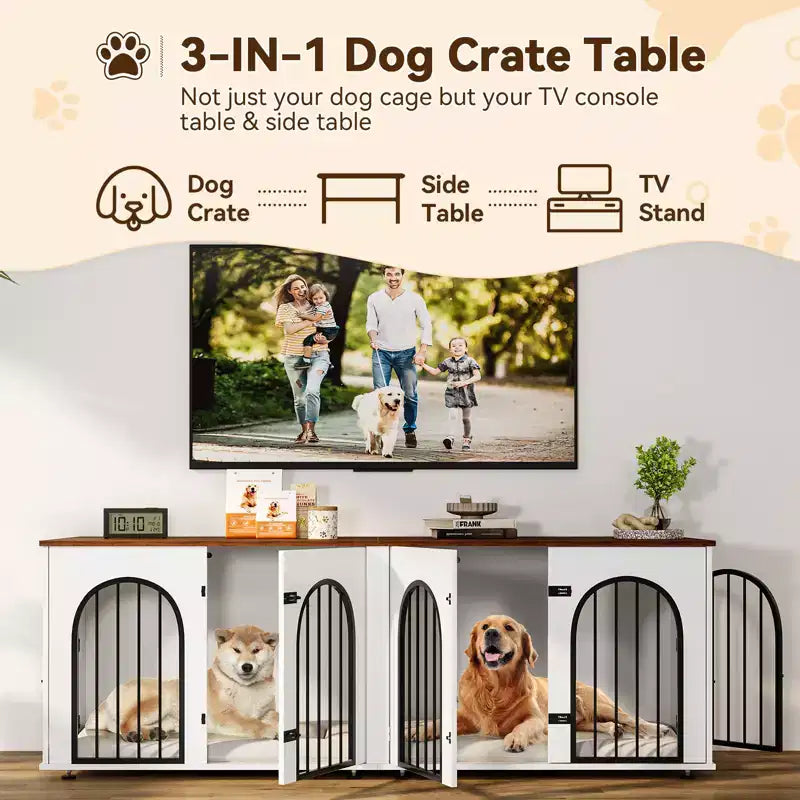 Meuble Double Niche pour Chien 71, Chenil en Bois pour 2 Chiens de Grande/Moyenne Taille avec Séparateur et Coussin