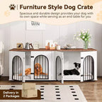 Meuble Double Niche pour Chien 71, Chenil en Bois pour 2 Chiens de Grande/Moyenne Taille avec Séparateur et Coussin