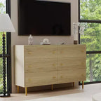 Commode à 6 tiroirs de 120 cm de large - Meuble de rangement en bois rustique avec poignées barre, capacité de 68 kg, design vintage