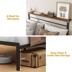 Cadre de lit Queen Size avec station de recharge, lit plateforme avec lattes métalliques, tête de lit rembourrée avec étagères de rangement, aucun sommier tapissier requis