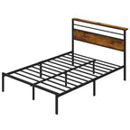 Cadre de lit Queen Size avec station de recharge, lit plateforme avec lattes métalliques, tête de lit rembourrée avec étagères de rangement, aucun sommier tapissier requis