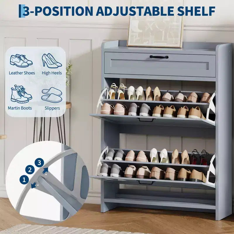 Meuble à chaussures vert laqué de 80 cm de large, avec 2 tiroirs abattants, organisateur autoportant avec rangement dissimulé pour entrée et couloir