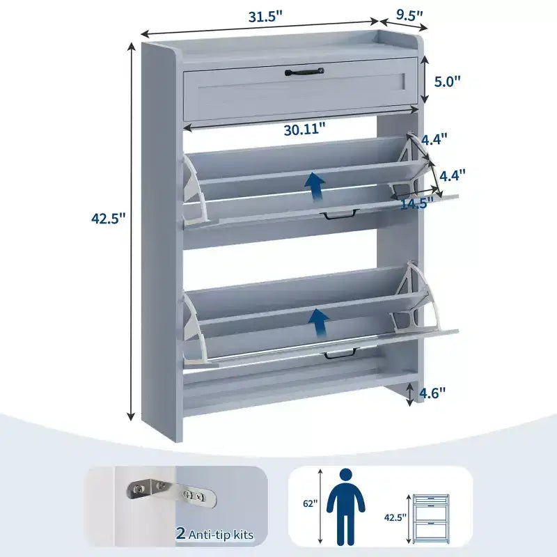 Meuble à chaussures vert laqué de 80 cm de large, avec 2 tiroirs abattants, organisateur autoportant avec rangement dissimulé pour entrée et couloir