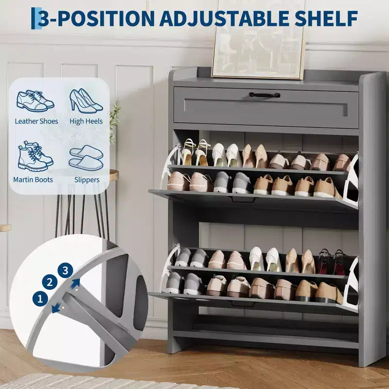 Meuble à chaussures vert laqué de 80 cm de large, avec 2 tiroirs abattants, organisateur autoportant avec rangement dissimulé pour entrée et couloir