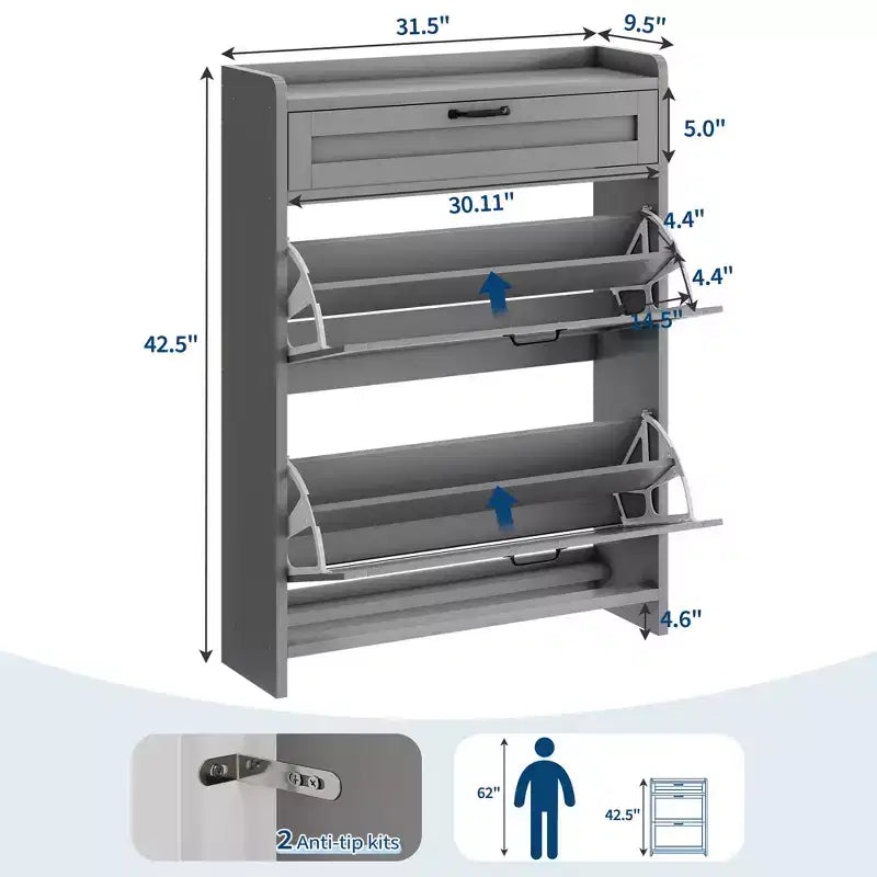 Meuble à chaussures vert laqué de 80 cm de large, avec 2 tiroirs abattants, organisateur autoportant avec rangement dissimulé pour entrée et couloir