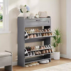 Meuble à chaussures vert laqué de 80 cm de large, avec 2 tiroirs abattants, organisateur autoportant avec rangement dissimulé pour entrée et couloir