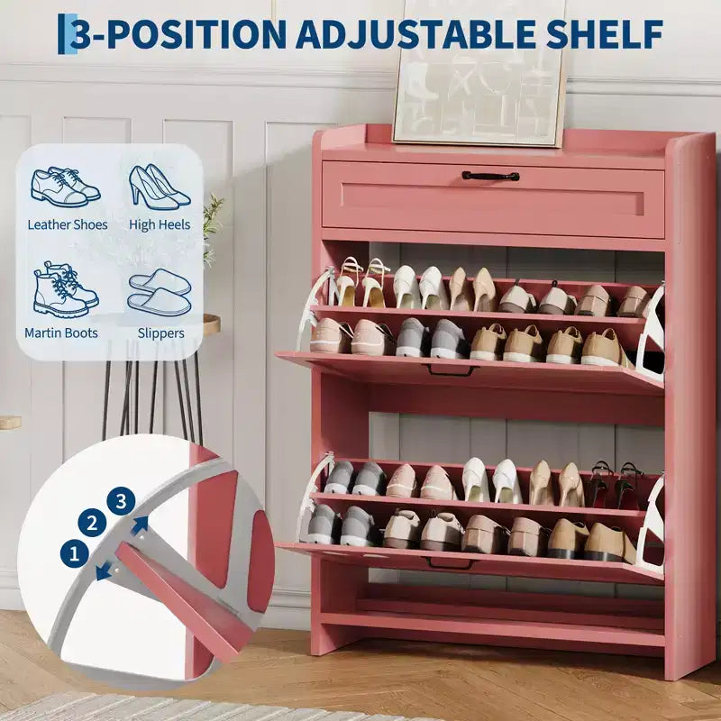 Meuble à chaussures vert laqué de 80 cm de large, avec 2 tiroirs abattants, organisateur autoportant avec rangement dissimulé pour entrée et couloir