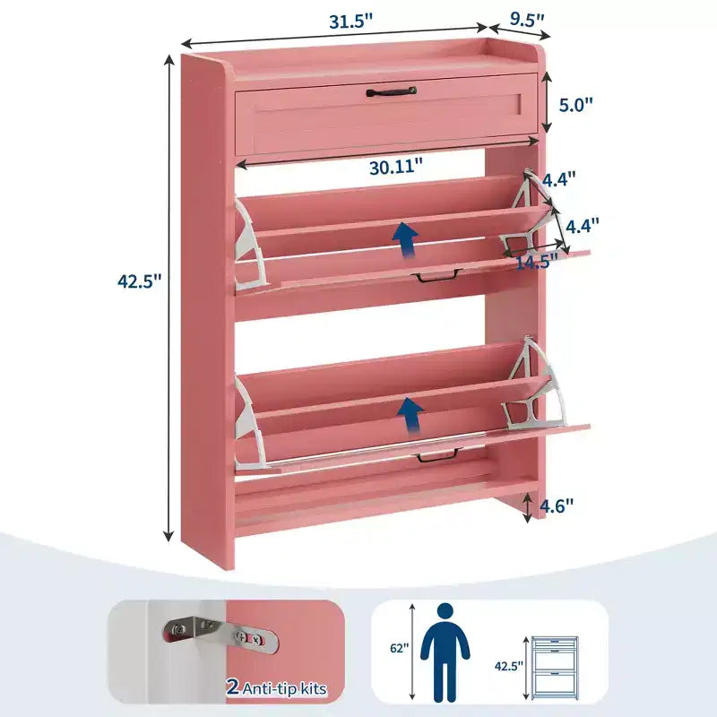 Meuble à chaussures vert laqué de 80 cm de large, avec 2 tiroirs abattants, organisateur autoportant avec rangement dissimulé pour entrée et couloir