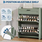 Meuble à chaussures vert laqué de 80 cm de large, avec 2 tiroirs abattants, organisateur autoportant avec rangement dissimulé pour entrée et couloir