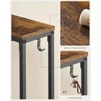 VASAGLE Console Table avec Prise Électrique, Table d'appoint Slim pour Canapé, 15 x 100 x 80 cm, 1 Crochet, Montage Facile, Marron Rustique et Noir Encre