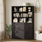 Acekool Étagère 6 Niveaux de 180 cm avec 8 Niches, 2 Tiroirs, 4 Portes pour Salon et Bureau