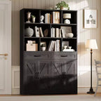 Acekool Étagère 6 Niveaux de 180 cm avec 8 Niches, 2 Tiroirs, 4 Portes pour Salon et Bureau