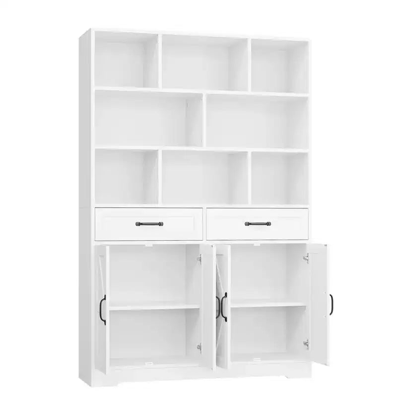 Acekool Étagère 6 Niveaux de 180 cm avec 8 Niches, 2 Tiroirs, 4 Portes pour Salon et Bureau