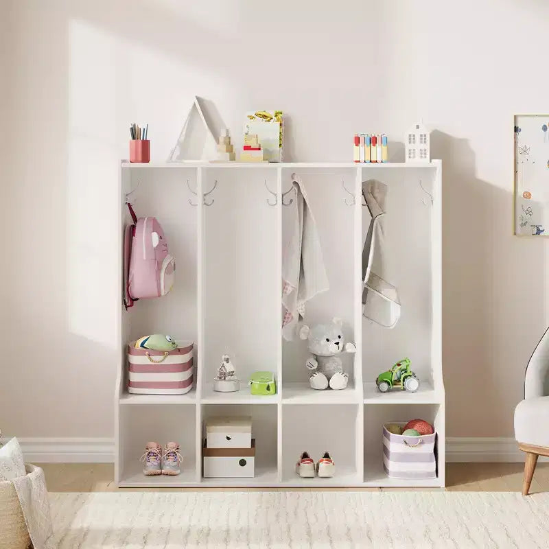 Acekool 4-Section Kids Coat Locker with 4 Cubbies & 8 Hooks for Classroom, Nursery & Home