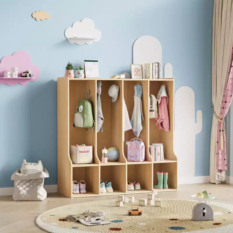 Acekool 4-Section Kids Coat Locker with 4 Cubbies & 8 Hooks for Classroom, Nursery & Home