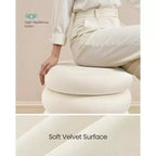SONGMICS Tabouret de Coiffeuse, Pouf Rond avec Rangement, Tabouret Rembourré, Couvercle Amovible, Montage Facile, Tissu Velours, Blanc Crème