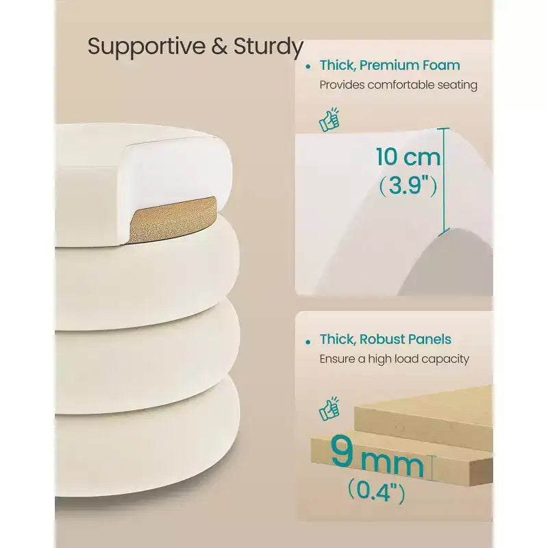 SONGMICS Tabouret de Coiffeuse, Pouf Rond avec Rangement, Tabouret Rembourré, Couvercle Amovible, Montage Facile, Tissu Velours, Blanc Crème