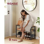 VASAGLE Banc range-chaussures 3 niveaux, Étagères monobloc, Organiseur de rangement de chaussures avec bords surélevés, Industriel, Montage facile, Marron rustique et noir mat