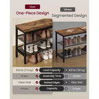 VASAGLE Banc range-chaussures 3 niveaux, Étagères monobloc, Organiseur de rangement de chaussures avec bords surélevés, Industriel, Montage facile, Marron rustique et noir mat