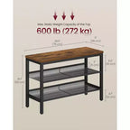 VASAGLE Banc range-chaussures 3 niveaux, Étagères monobloc, Organiseur de rangement de chaussures avec bords surélevés, Industriel, Montage facile, Marron rustique et noir mat