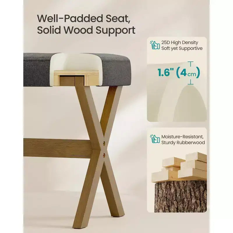SONGMICS Repose-Pieds Pouf, Tabouret de Vanité Rembourré Sous le Bureau avec Cadre en Bois Massif