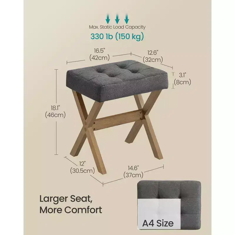 SONGMICS Repose-Pieds Pouf, Tabouret de Vanité Rembourré Sous le Bureau avec Cadre en Bois Massif