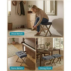 SONGMICS Repose-Pieds Pouf, Tabouret de Vanité Rembourré Sous le Bureau avec Cadre en Bois Massif