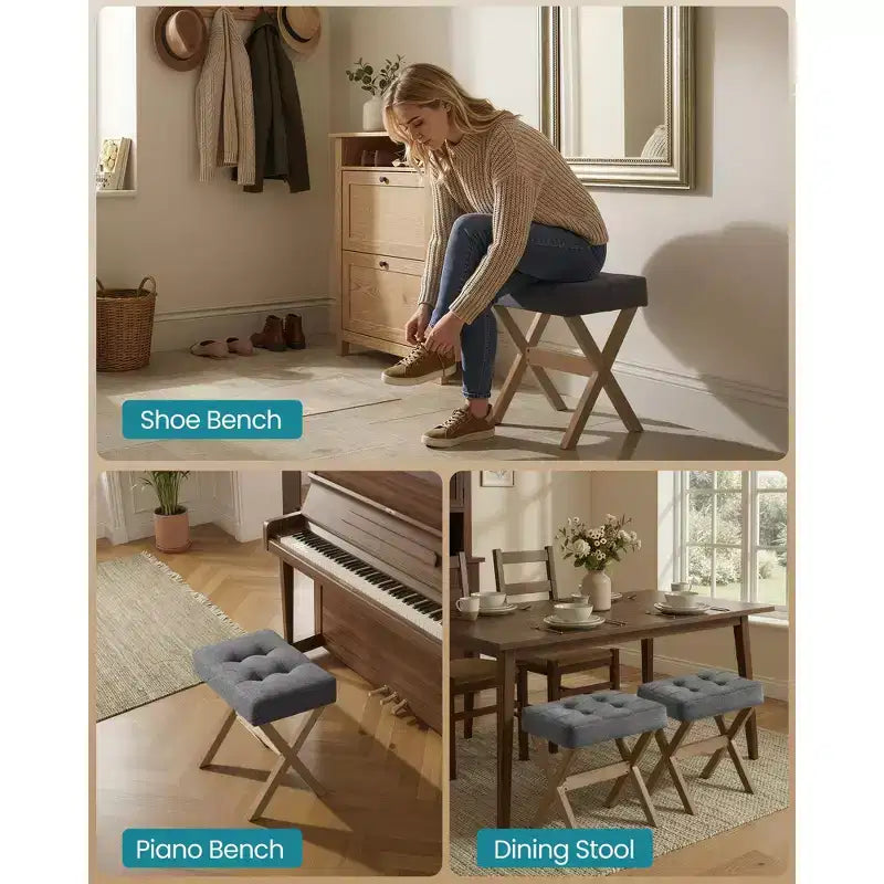SONGMICS Repose-Pieds Pouf, Tabouret de Vanité Rembourré Sous le Bureau avec Cadre en Bois Massif