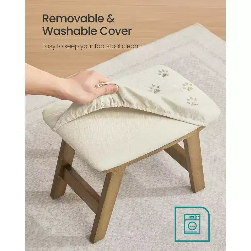 SONGMICS Repose-Pieds Pouf, Tabouret de Vanité Rembourré Sous le Bureau avec Cadre en Bois Massif