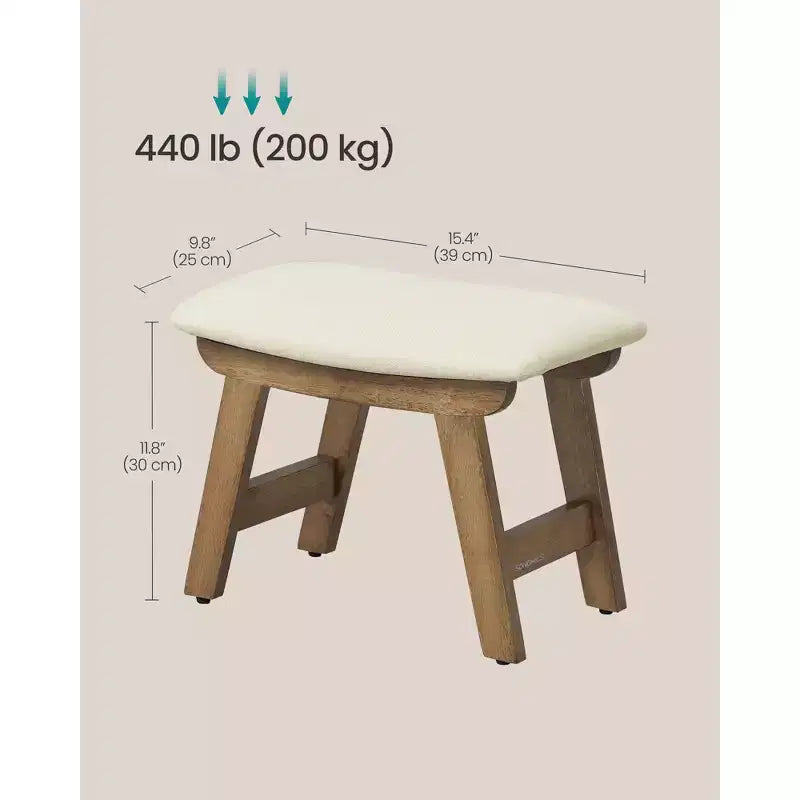 SONGMICS Repose-Pieds Pouf, Tabouret de Vanité Rembourré Sous le Bureau avec Cadre en Bois Massif