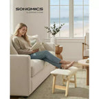 SONGMICS Repose-Pieds Pouf, Tabouret de Vanité Rembourré Sous le Bureau avec Cadre en Bois Massif