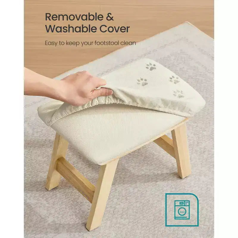 SONGMICS Repose-Pieds Pouf, Tabouret de Vanité Rembourré Sous le Bureau avec Cadre en Bois Massif