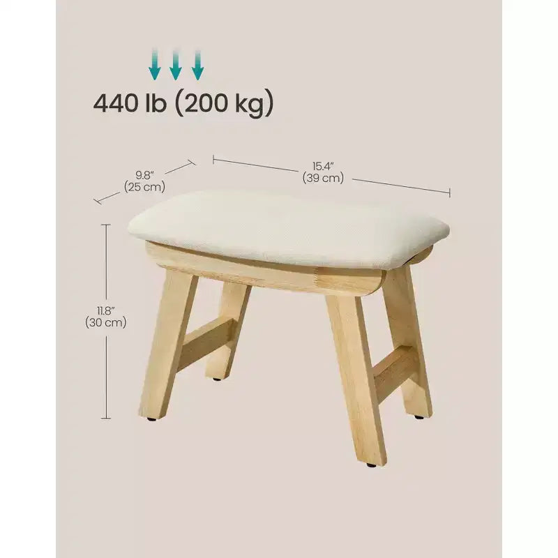SONGMICS Repose-Pieds Pouf, Tabouret de Vanité Rembourré Sous le Bureau avec Cadre en Bois Massif