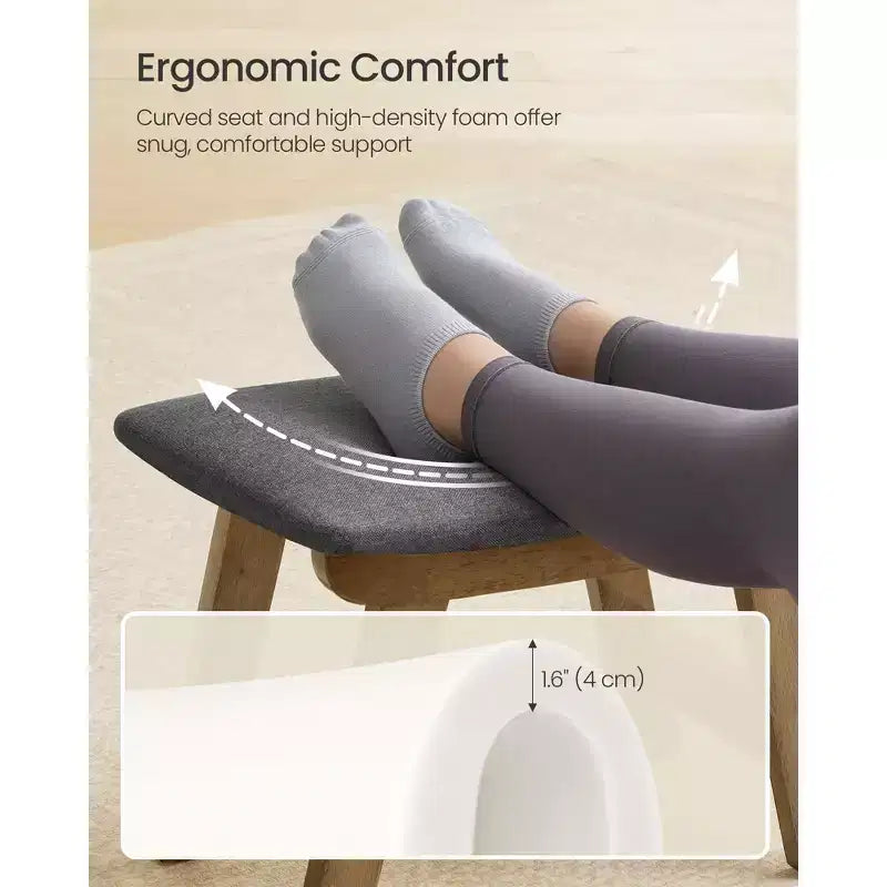 SONGMICS Repose-Pieds Pouf, Tabouret de Vanité Rembourré Sous le Bureau avec Cadre en Bois Massif