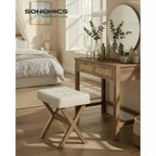SONGMICS Repose-Pieds Pouf, Tabouret de Vanité Rembourré Sous le Bureau avec Cadre en Bois Massif