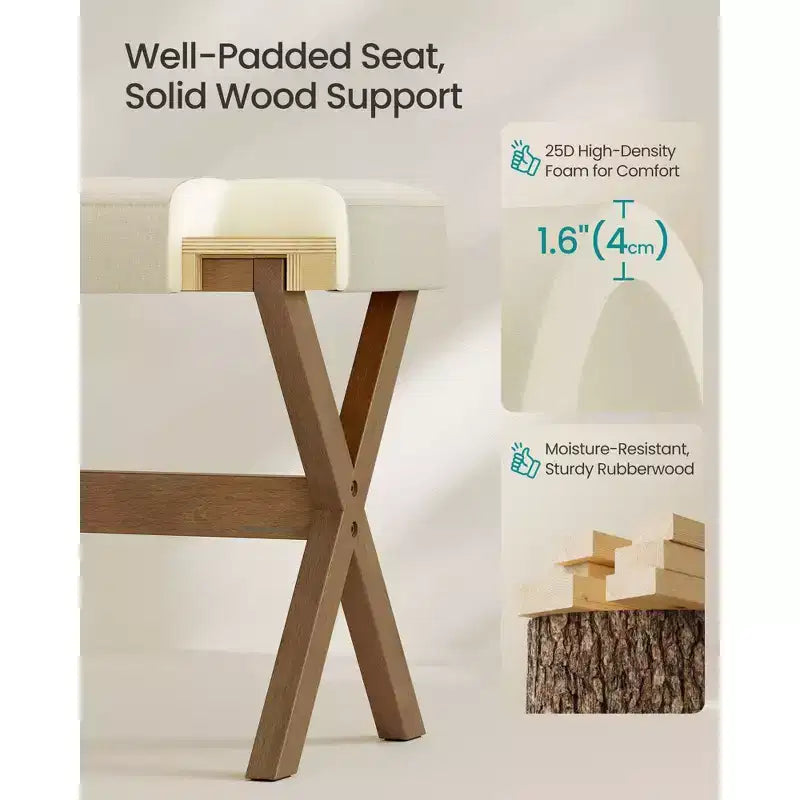 SONGMICS Repose-Pieds Pouf, Tabouret de Vanité Rembourré Sous le Bureau avec Cadre en Bois Massif