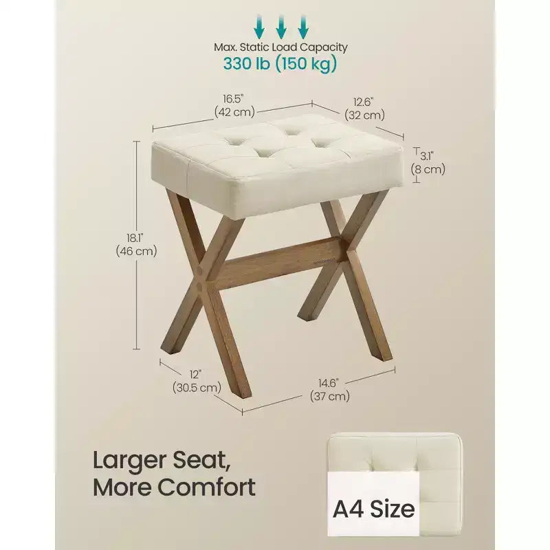 SONGMICS Repose-Pieds Pouf, Tabouret de Vanité Rembourré Sous le Bureau avec Cadre en Bois Massif