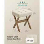 SONGMICS Repose-Pieds Pouf, Tabouret de Vanité Rembourré Sous le Bureau avec Cadre en Bois Massif