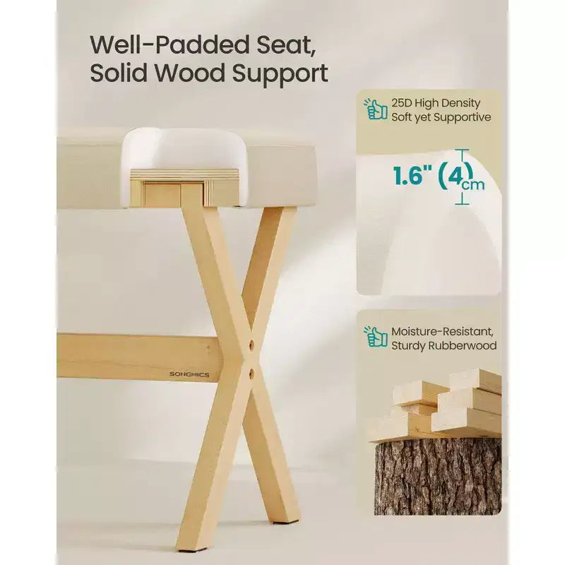 SONGMICS Repose-Pieds Pouf, Tabouret de Vanité Rembourré Sous le Bureau avec Cadre en Bois Massif