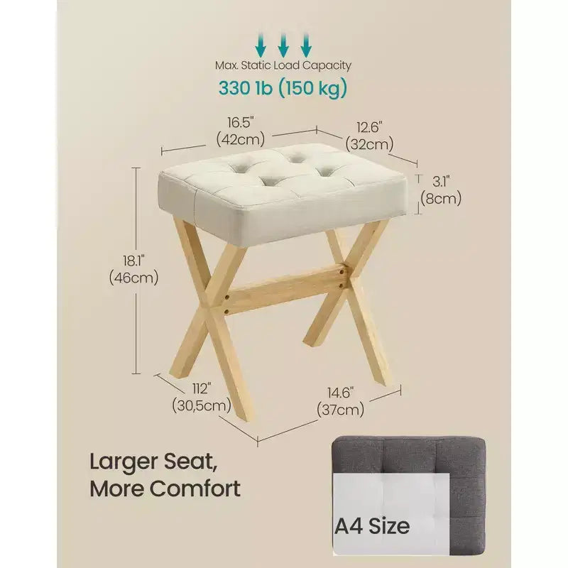 SONGMICS Repose-Pieds Pouf, Tabouret de Vanité Rembourré Sous le Bureau avec Cadre en Bois Massif