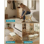 SONGMICS Repose-Pieds Pouf, Tabouret de Vanité Rembourré Sous le Bureau avec Cadre en Bois Massif