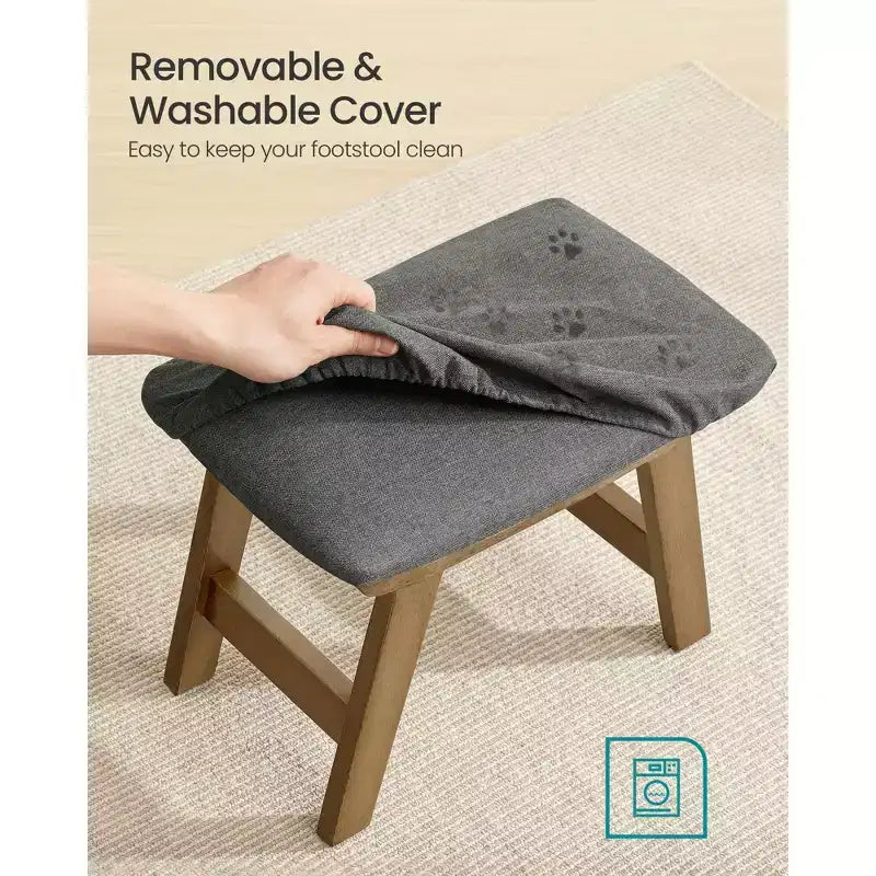 SONGMICS Repose-Pieds Pouf, Tabouret de Vanité Rembourré Sous le Bureau avec Cadre en Bois Massif