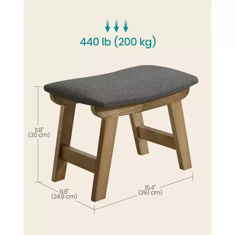 SONGMICS Repose-Pieds Pouf, Tabouret de Vanité Rembourré Sous le Bureau avec Cadre en Bois Massif