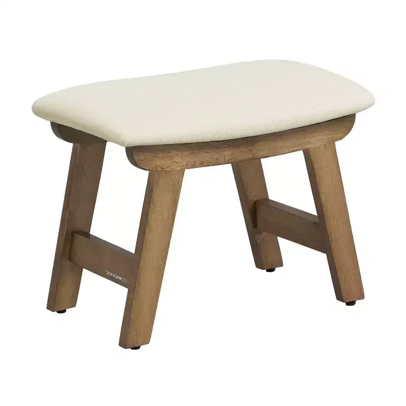 SONGMICS Repose-Pieds Pouf, Tabouret de Vanité Rembourré Sous le Bureau avec Cadre en Bois Massif