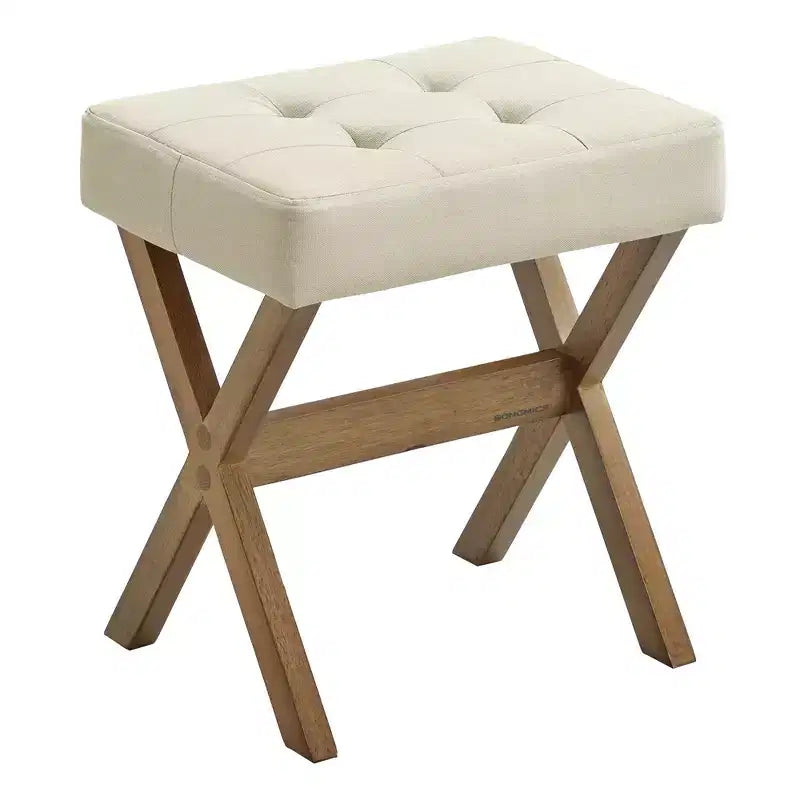 SONGMICS Repose-Pieds Pouf, Tabouret de Vanité Rembourré Sous le Bureau avec Cadre en Bois Massif