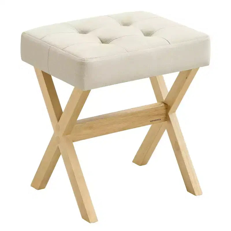 SONGMICS Repose-Pieds Pouf, Tabouret de Vanité Rembourré Sous le Bureau avec Cadre en Bois Massif